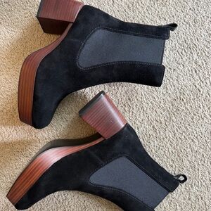 Karl Lagerfeld Black Ankle Boots with Brown Heel